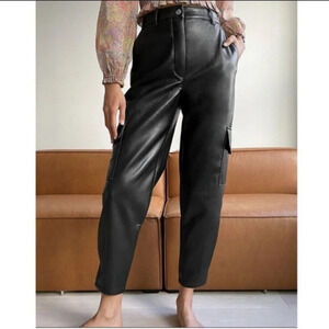 Aritzia Wilfred free black faux leather 2 pocket button fly straight leg pants 2
